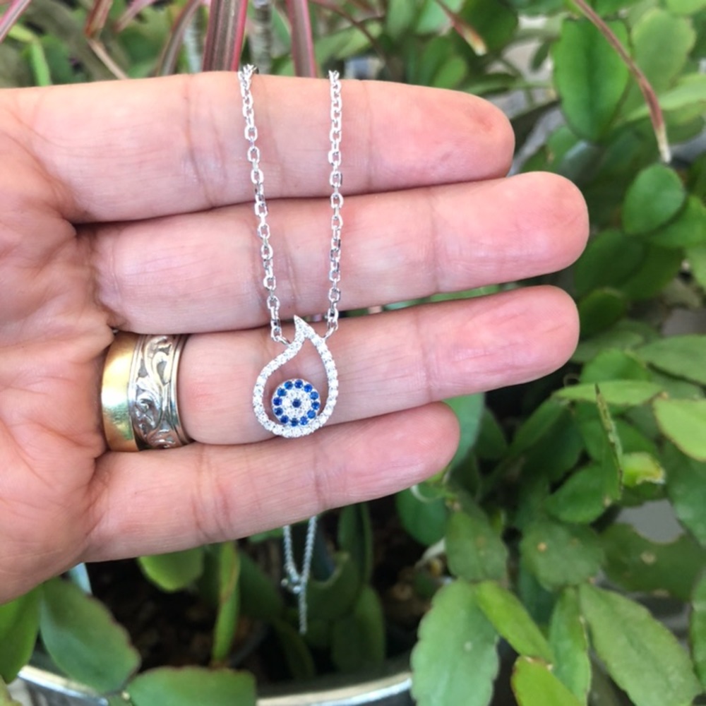 TEAR DROP & EVIL EYE Sterling Silver Necklace